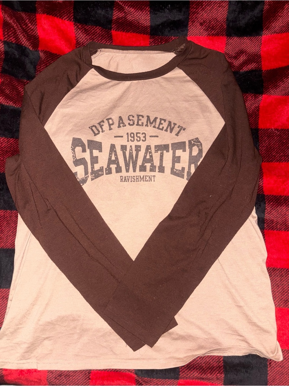 Seawater Raglan Long-Sleeve Tee in Brown/Cream